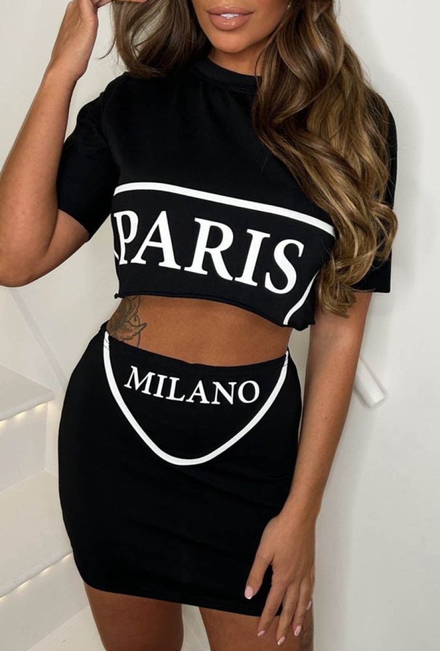 Online Paris Milano Black T-Shirt Co-Ord Outfit Set Co-Ords