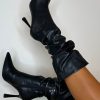 New Leave A Message Black Faux Leather Ruched Boot High Heels