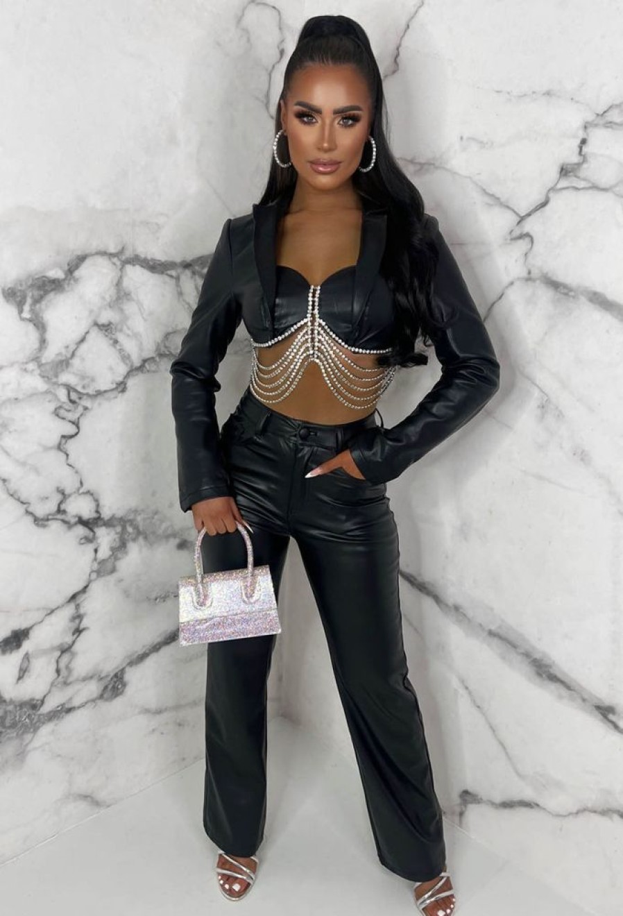 Clearance You'Re Everything Black Faux Leather Wide Leg Trousers Trousers & Leggings