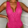 Online Sweetheart Pink Crochet Lace Bodysuit Bodysuits