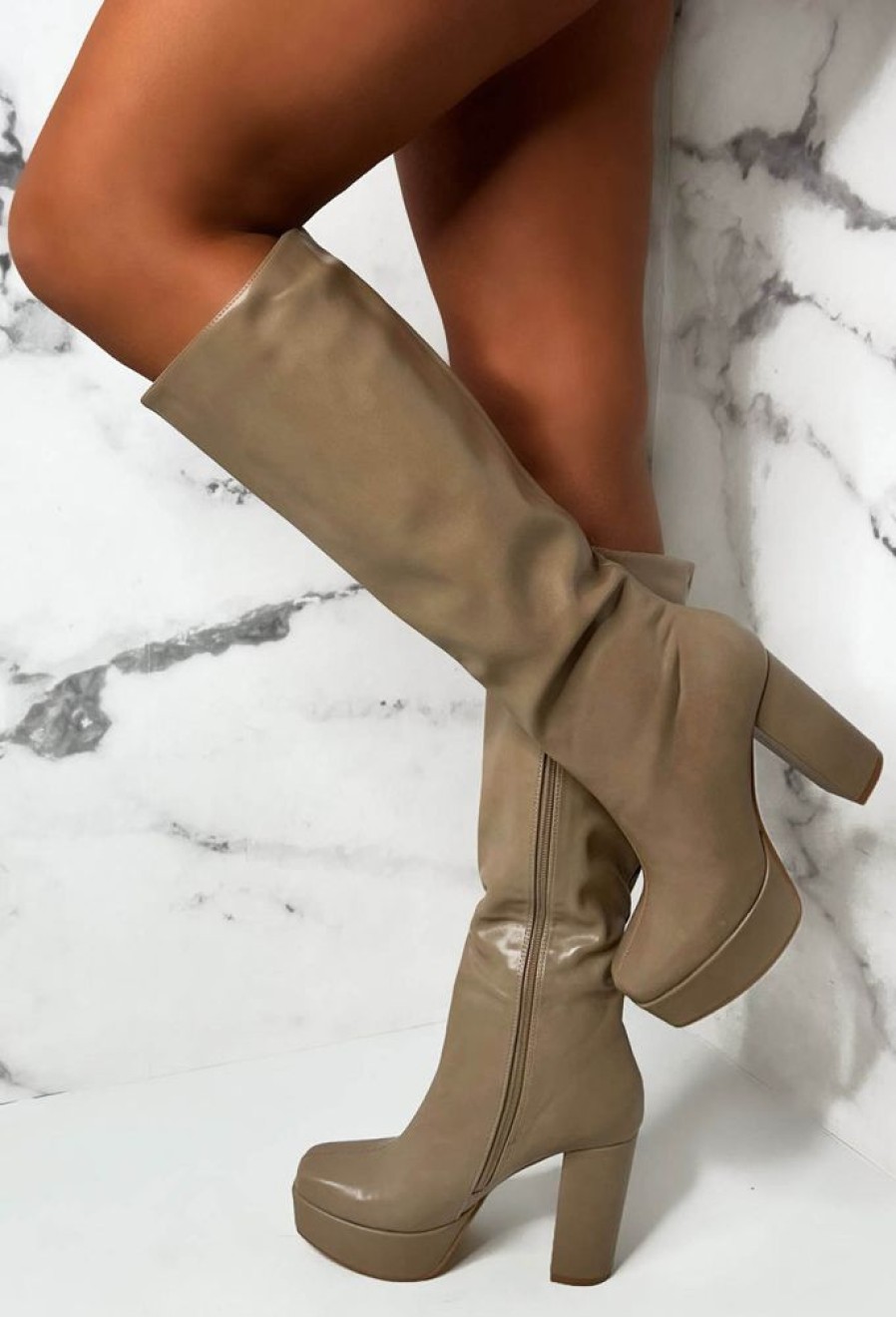 Clearance Love Connection Taupe Super High Platform Knee Boots Limited Edition Boots