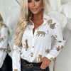 Best On Your Mind White Leopard Print Gold Button Oversized Shirt Tops