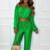 Online Plisse I'M Yours Green Super Stretch Bardot Plisse Co-Ord Set Co-Ords