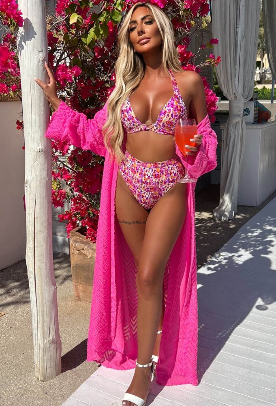 Online Summer Spotlight Hot Pink Zig Zag Open Front Kimono Swimwear