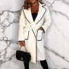 Online Chic Love Cream Contrast Stitch Belted Coat Coats And Jackets