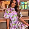 New Tipsy Tea Party White High Neck Floral Mini Dress Summer Dresses