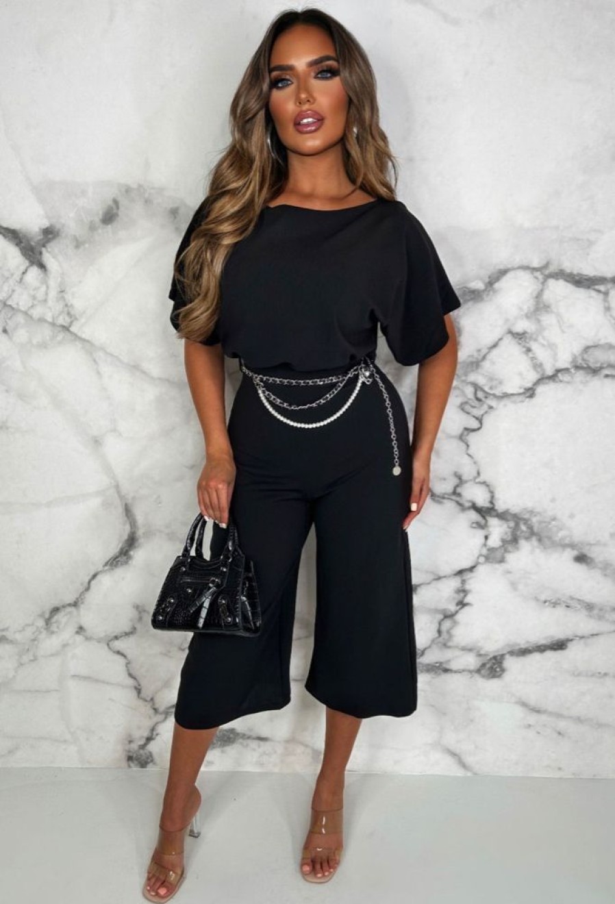 Clearance Always Chic Black Belted Culotte Jumpsuit Jumpsuits