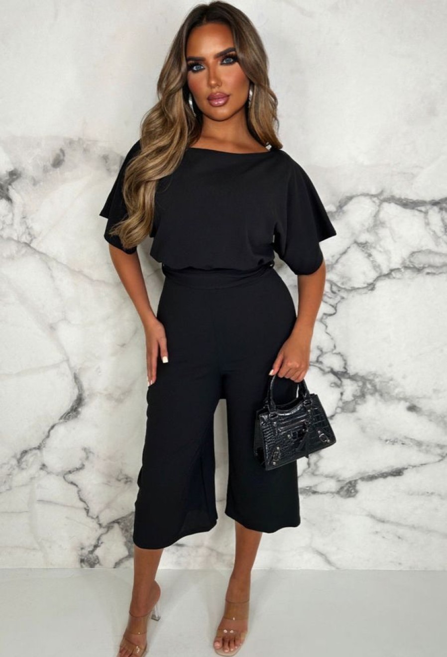 Clearance Always Chic Black Belted Culotte Jumpsuit Jumpsuits